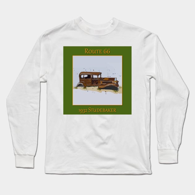 1932 Studebaker on Route 66 in Petroglyph National Park Long Sleeve T-Shirt by WelshDesigns